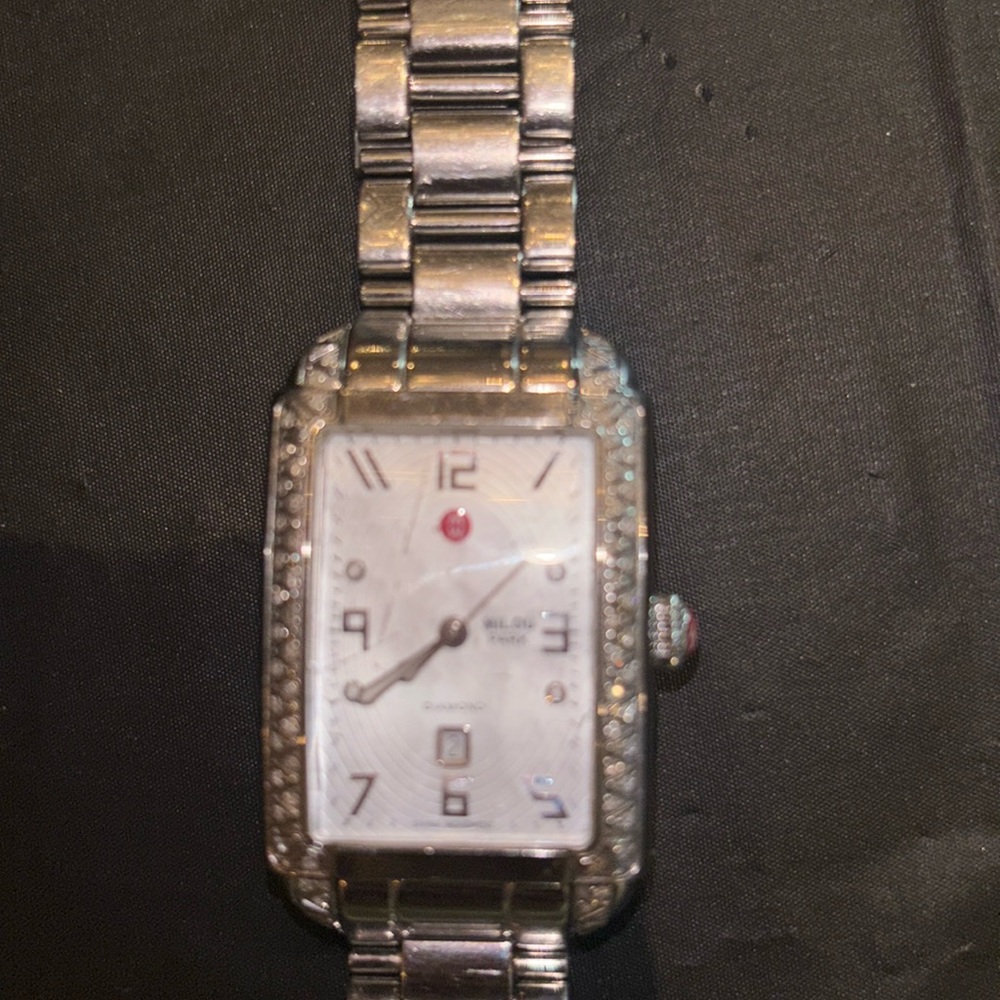 Michele Stainless Steel Watch with 74 Diamonds